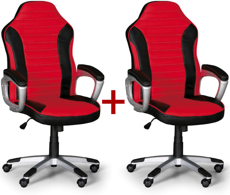 B2B Partner Leder-Bürosessel, Leder-Gamigstuhl SPORT 1+1 GRATIS, schwarz/rot