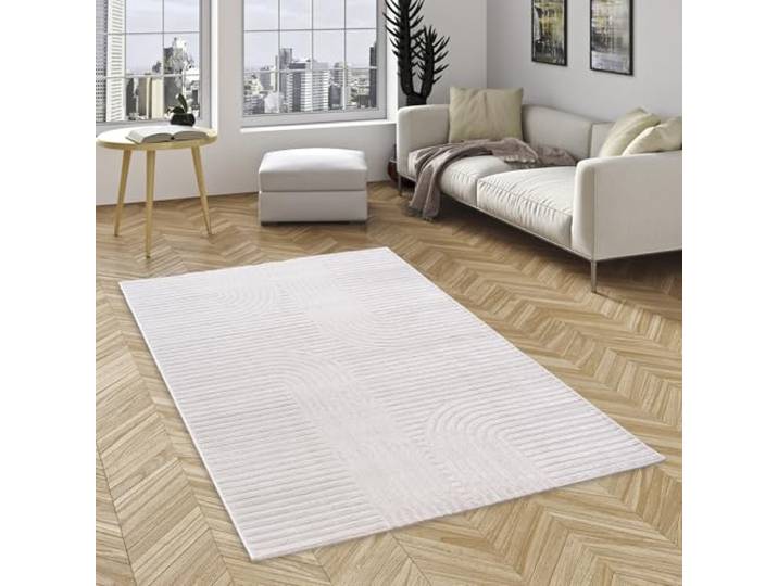 Soft Teppich Lucia Boho Creme - Weicher & Pflegeleichter Teppich in Grau, Anthrazit & Silbergrau - Hochwertiger Wohnzimmerteppich für Wohn-, Schlaf- & Esszimmer - Moderner & Strapazierfähiger Teppich