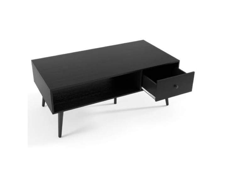Helloshop26 20_0013780 Retro Couchtisch 109 x 55 x 44 cm mit Schublade und offenem Regal, Vintage-Stil, Holz, Schwarz