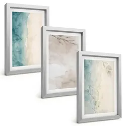 BILDER SET 3er Set - 20x30 cm Silberner Rahmen - Feine Aquarelltexturen