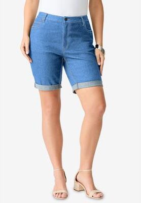 Plus Size Women's Plus Size 24/7 Cuffed Short by Denim 24/7 by Roamans in Light Stonewash (Size 32 W)