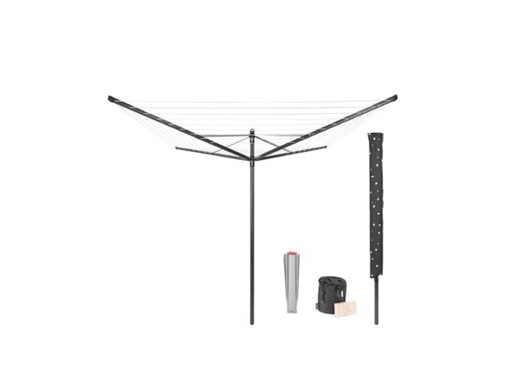 Brabantia Lift-O-Matic Droogmolen, Paraplu-systeem, Verstelbaar, UV-bestendige Drooglijnen, Plaats voor 4 Trommels, Droogmolen + Accessoires, Anthracite, 50m