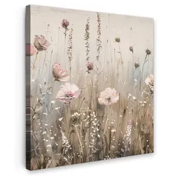LEINWANDBILD Blumen - Rosa - Modern - Beige Deko Groß 90x90 cm
