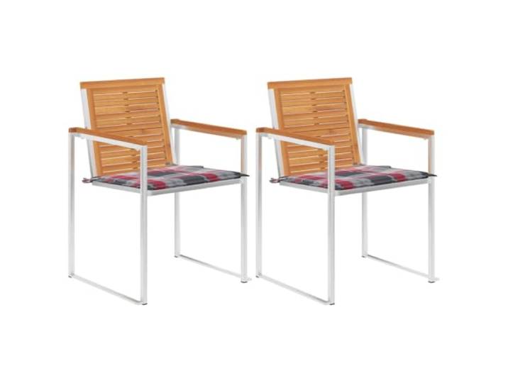 KUTYWEXFM 2er Set Gartenstühle mit Kissen, Akazienholz und Edelstahl Bequeme Essstühle für Terrasse und Veranda mit karierten Sitzauflagen und Armlehnen für erholsame Stunden im Freien.