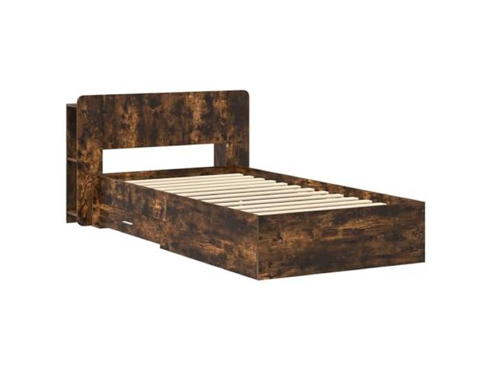 PUGYNBK Bettgestell mit Stauraum Eiche rauchfarben Langlebiges Holz, integrierte Schubladen, vertikale Regale, modernes Design, einfache Montage