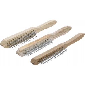 BGS-technic Drahtbürste 85815, Set, Handbürste 260 mm, 2-, 3-, 4-reihig, mit glatten Borsten aus Stahl, 3-teilig