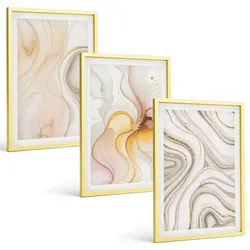 BILDER SET 3er Set - 40x60 cm Goldrahmen - Abstrakte warme Muster