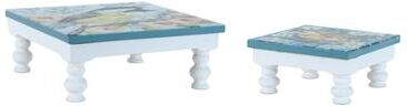 Melrose International Wooden Floral Bird Pedestal Tray (Set of 2) - N/A