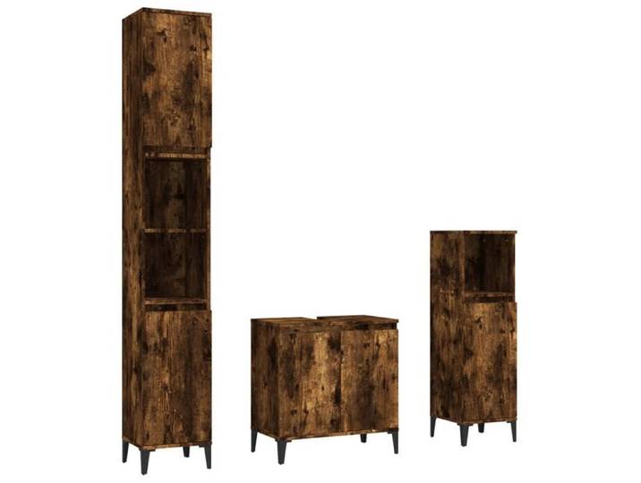 Ensemble de meubles de salle de bain 3 pièces - grand rangement - - bois d'ingénierie - chêne fumé - pieds stables 518ajy60w