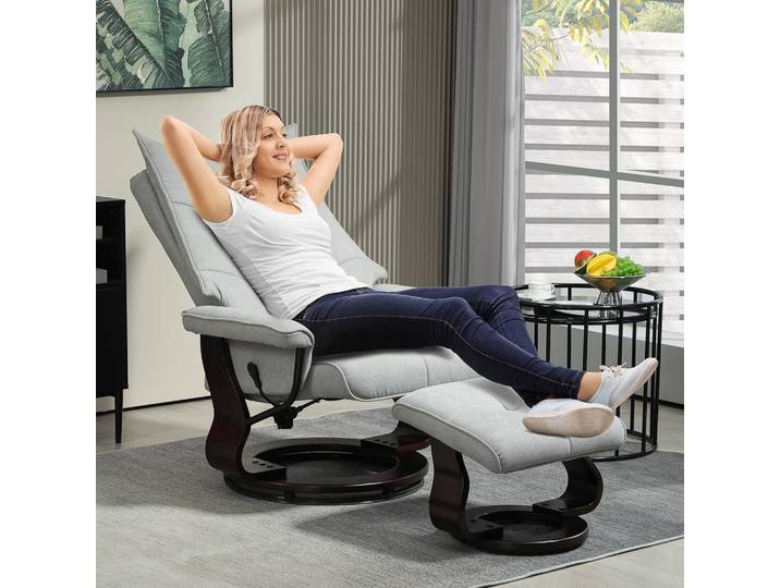Homcom Relaxsessel mit Hocker, Drehbar Fernsehsessel mit Liegefunktion Samtoptik, Grau, Holz, Füllung: Polyester,Polyester, 87x113x81 cm, Wohnzimmer, Sessel, Relaxsessel