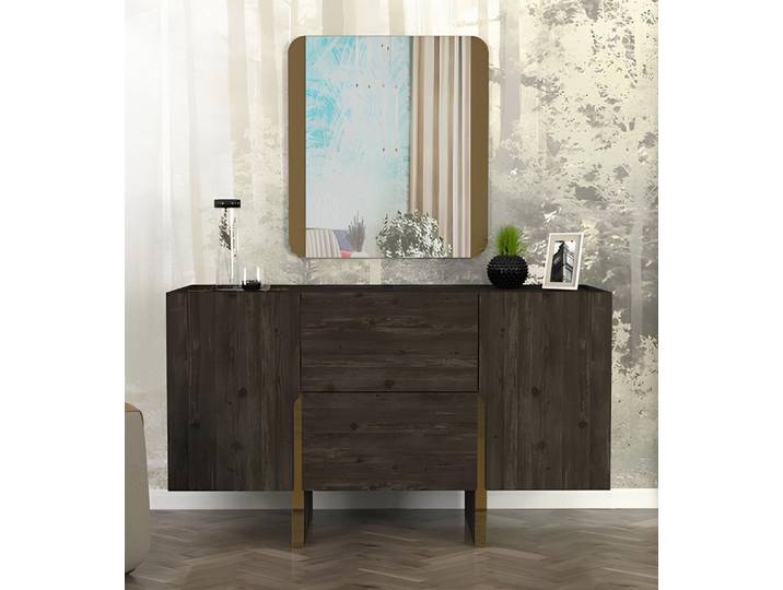 Xlmoebel Kommode Schwarze Holz-Kommode mit Spiegel im modernen Design (Kommode mit Spiegel, Kommode mit Spiegel), Hergestellt in Europa
