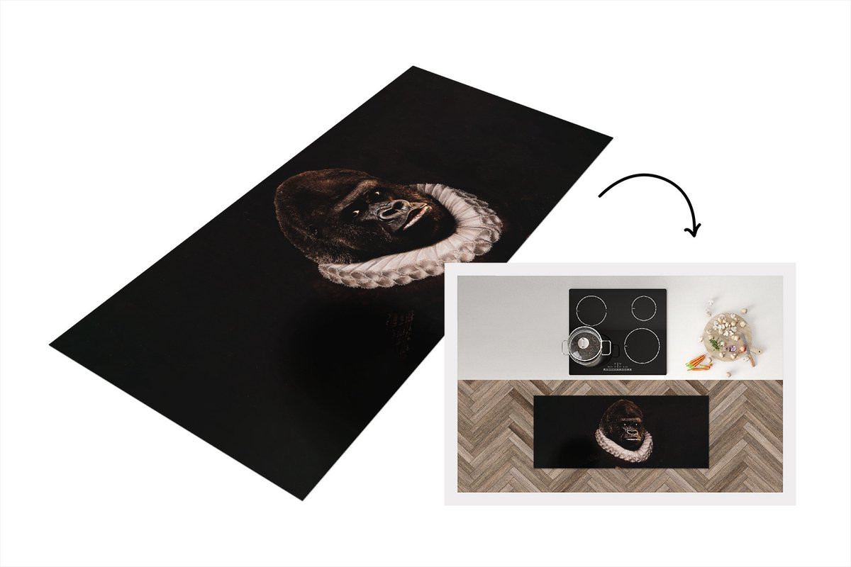 Keukenloper Vinyl met Aap Oude Meesters Schilderij B/D: 120 x 50 cm