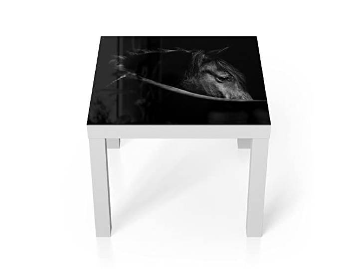 DEQORI Glastisch weiß klein 55x55 cm Motiv Schönes Pferd im Profil ausgefallener Beistelltisch aus Glas Hochglanz Couchtisch fürs Wohnzimmer moderner Couch Tisch mit Design
