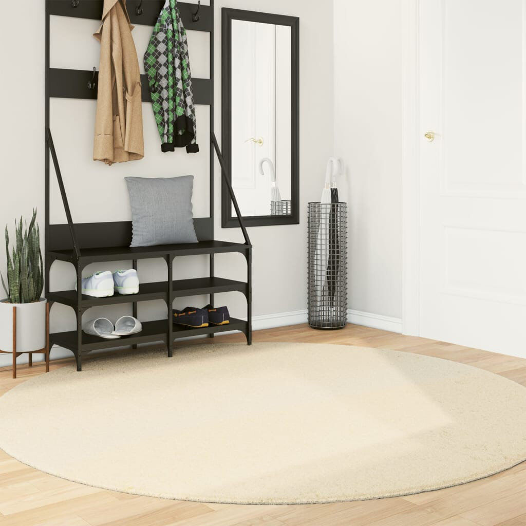 17 Stories Rug "HUARTE" Short Pile Soft and Washable Cream Cream Round 200cm