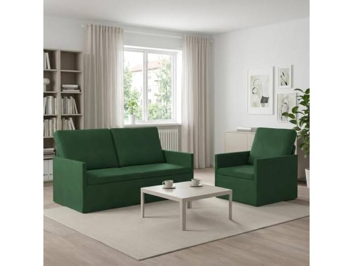 Sofa-Set 2 pcs Dschungelgrün Cordstoff Metallrahmen Für den Innenbereich,weiche Schaumkissen,unterstützende Armlehnen,Montage mit 2 Personen