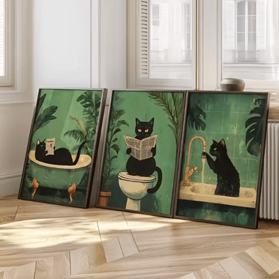 Inspire Curations Funny Black Cat Bathroom Wall Art Set Vintage Toilet Humor Canvas Prints (3PCS) zlh3590 3pcs 30x40cm Unframed
