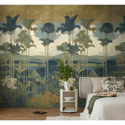 Fototapete LIVING WALLS "The Wall 4 Botanic – Tropische Berglandschaft Vlies-Fototapete", bunt (blau), B:1,59m H:0m L:2,8m, Vinyl, Vlies, Tapeten, Tropische Berglandschaft mit atmosphärischer Tiefe