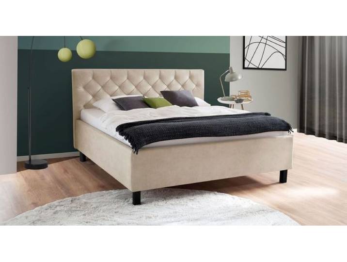 Polsterbett Irelia Komfort Kunstleder mit Bettkasten und Lattenrost 180x200 cm Sand modern