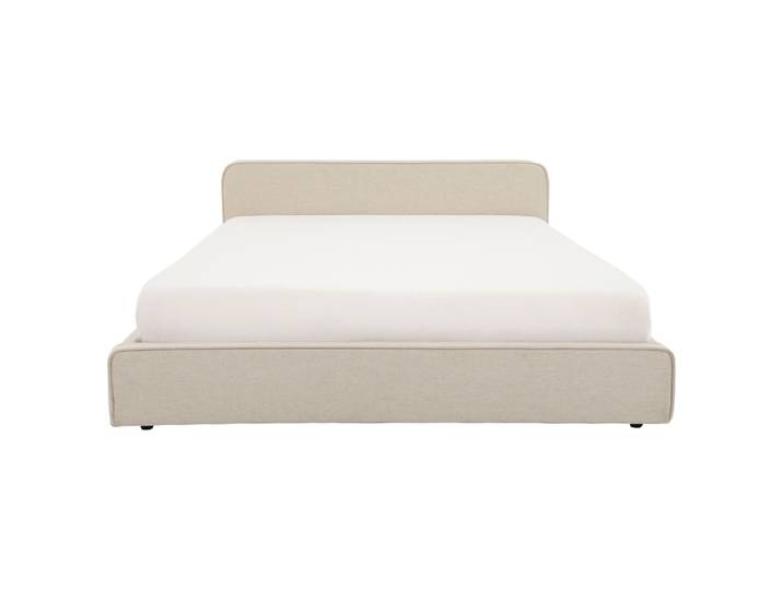 Lit simple en tissu beige rembourré, avec sommier, 120 x 190 cm