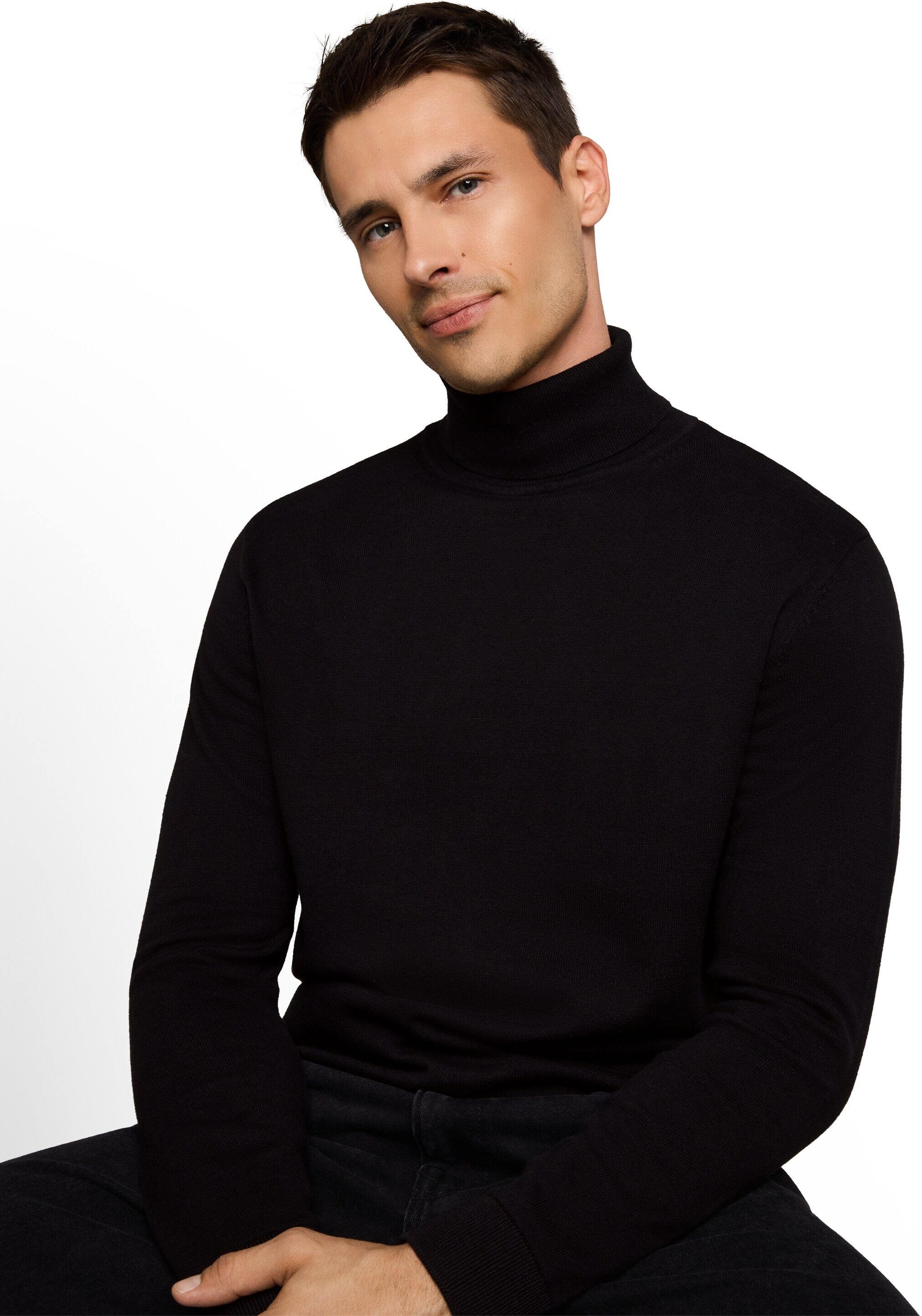 Rollkragenpullover TOM TAILOR, Herren, Gr. L, schwarz, Strick, Obermaterial: 100% Baumwolle, regular fit hüftbedeckend, Rundhals, Flachstrickbündchen, Pullover Rollkragenpullover, im Strick-Design schwarz L