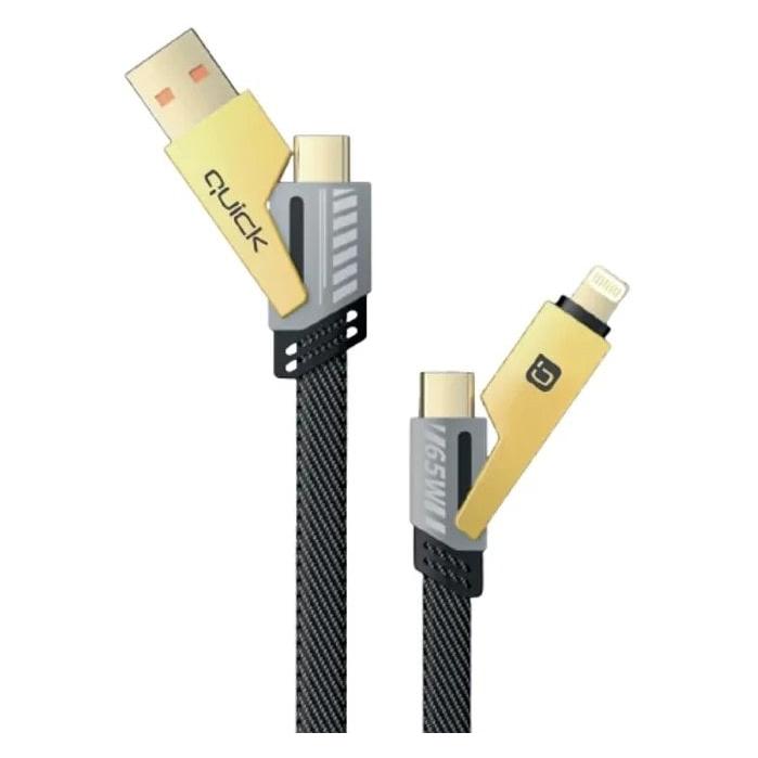 Quick Kabel USB USB-A + USB-C - USB-C + Lightning 1.2 m Czarno-szary (4752168141212) (1.20 m) (QB-100)