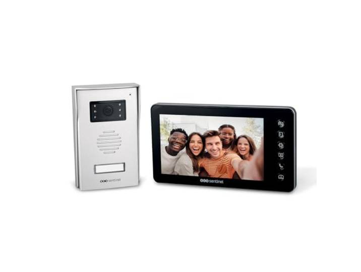 SCS Sentinel – PVF0057 - Interphone Vidéo Filaire VisioFirst 7\ – Visiophone Caméra/Audio – Commande Portillon et Gâche – Platine Extérieure + Moniteur – 5 Mélodies - Noir