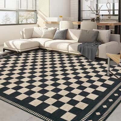 Garvee Modern Geometric Checkered Non-Slip Low Pile Area Rug