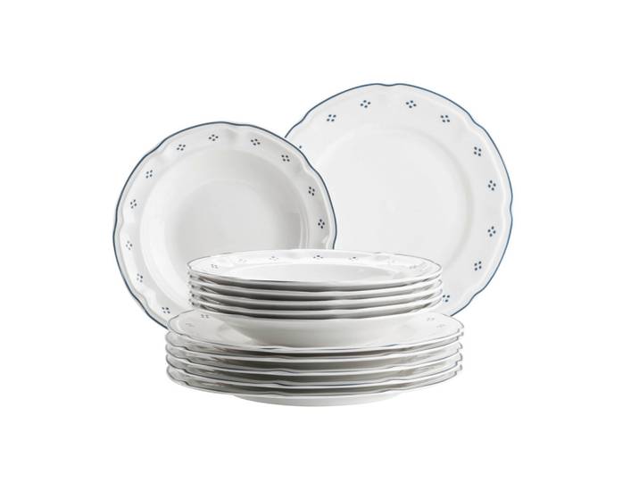 Mäser Tafelservice Lova, Blau, Weiß, Keramik, 12-teilig, Essen & Trinken, Geschirr, Geschirr-Sets, Tafelservice