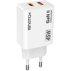 iSnatch Dual USB Ladegerät, QC 3.0, GaN-Technologie, 45 Watt, 2er-Set (45 W, 2 Ports), USB Ladegerät, Weiss