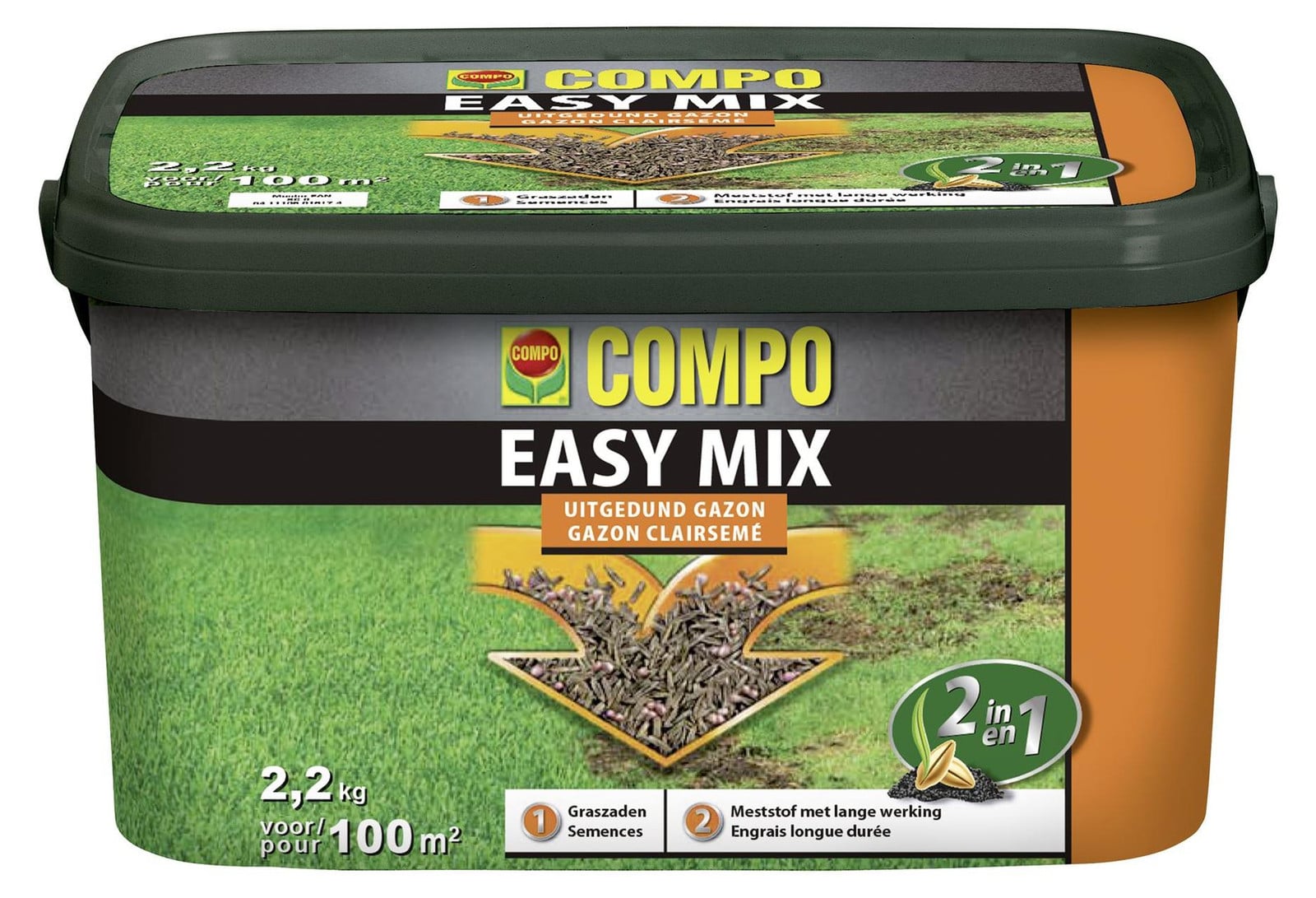 COMPO Gazonzaad + meststof 2-in-1 voor herstelgazons, 2,2 kg
