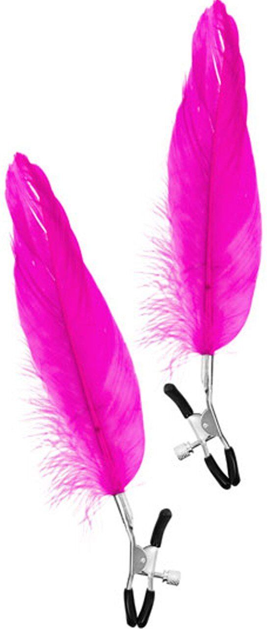 Sweet Caress Pinces à seins pression réglable grande plume rose