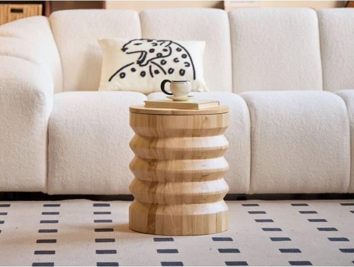 Pouf bout de canapé en bois massif avec rangement