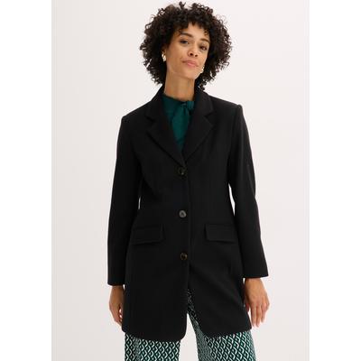 Kurzmantel BONPRIX "Blazermantel", Damen, Gr. 38, schwarz, Web, Obermaterial: 88% Polyester, 10% Viskose, 2% Elasthan. Futter: 100% Polyester, unifarben, festlich, bequem ca. Mitte Oberschenkel, Mäntel Kurzmantel, Longblazer in Wolloptik, bequeme...