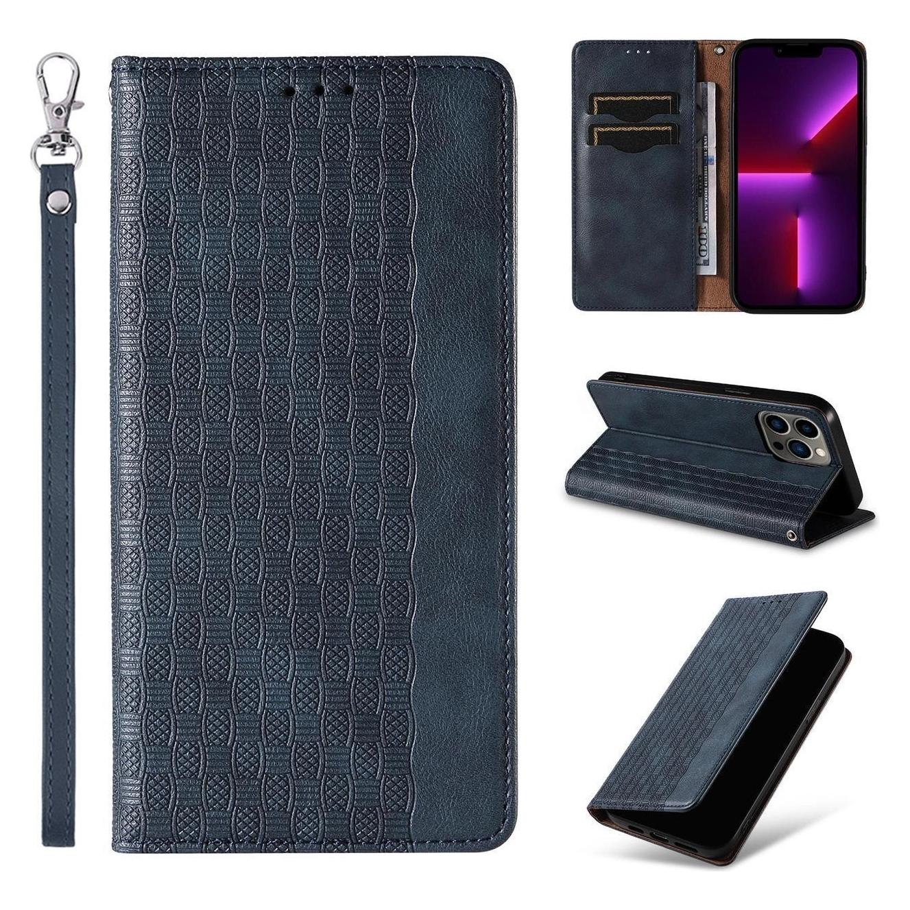 Hurtel Magnetband-Hülle für iPhone 14 Flip Wallet Mini Lanyard Stand Blau (Apple iPhone 14) (1404978613)