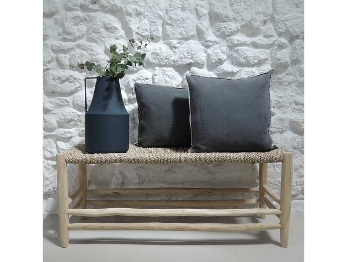 Coussin en lin lavé gris anthracite surjet sable - 40x60cm Oslo