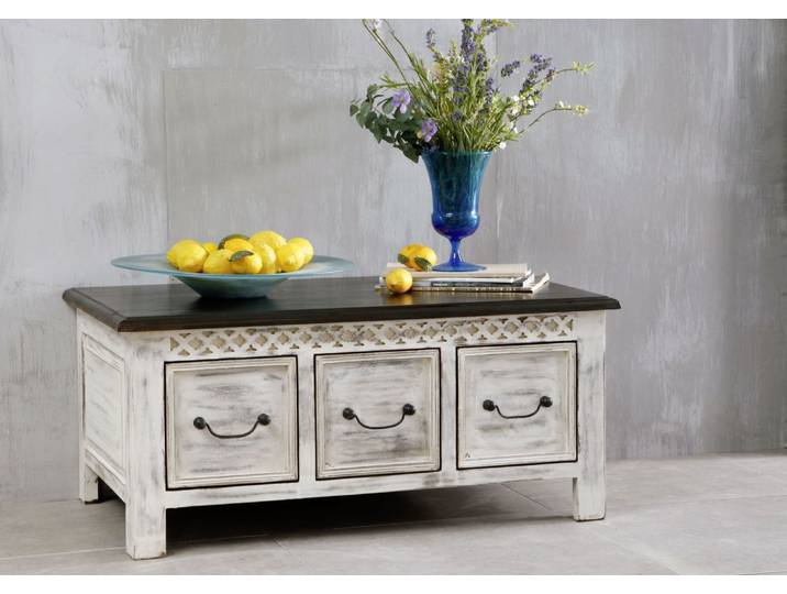 Couchtisch Mango / Akazie 100x57x45 weiß gewachst CASTLE-ANTIK #231