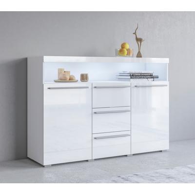 Sideboard OTTO HOME "India,Breite 132cm stilvolle Anrichte mit 2Türen, 3 Schubladen", weiß (weiß, weiß hgl), B:132cm H:92cm T:38,5cm, Sideboards, Sideboard, Kommode viel Stauraum, Einlegeböden verstellbar,ohne Beleuchtung