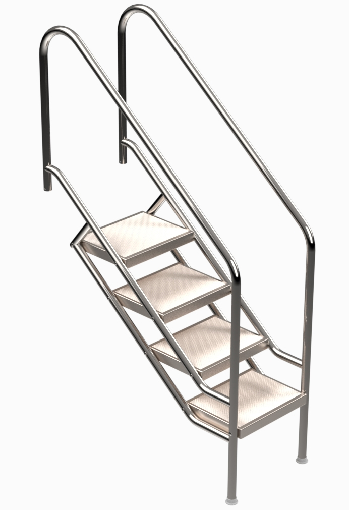 Eichenwald Ideal Edelstahl Eichenwald Pooltreppe Modell 08.1 Miami Beckentiefe 1199mm Ausladung 1088mm 4 Edelstahl Waffelblech-Stufen 080854