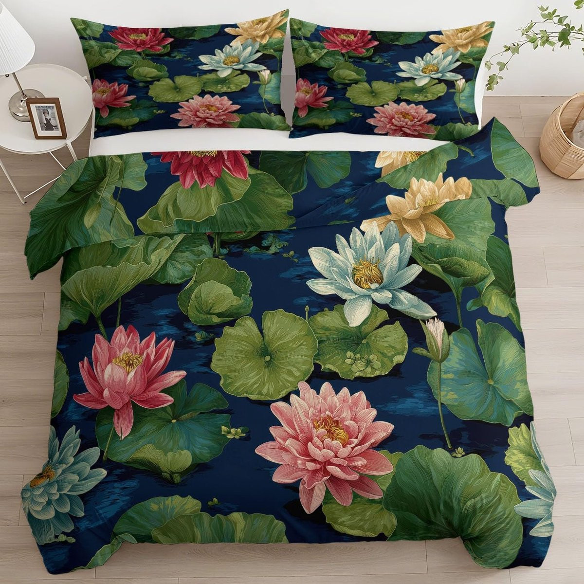 Omkeerbaar Groen Dekbedovertrek Set met Kussensloop - 240x220 cm