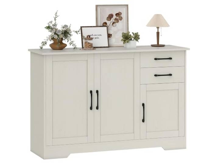 HOMCOM Küchen-Kredenz mit 2 Schubladen 2 Schränken 120x38x79 cm Creme Küchenschrank, Buffet-Kredenz, Soft-Close-Türen, verstellbare Regale, für Wohnzimmer, Esszimmer, Lounge