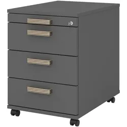 bümö Rollcontainer mit Schubladen, Container abschließbar aus Holz in graphit - Rollwagen für's Büro als Schreibtisch Unterschrank, Bürocontainer od.