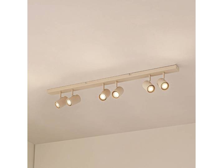 Lindby Deckenstrahler Kardis, beige, 6-flg., Metall, GU10 Kardis Lindby, dimmbar, creme / amber, für Flurbereich, Aluminium, Modern, Strahler
