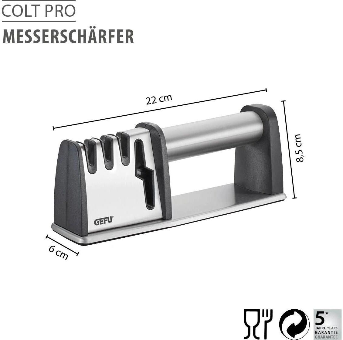 Messerschärfer GEFU "GEFU Messerschärfer Colt Pro Schwarz/Silber", schwarz silber, B:6cm L:22cm T:22cm, Messerschärfer, Messerschärfer schwarz silber Einheitsgröße