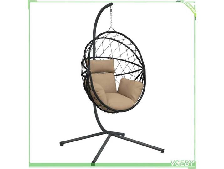 Chaise suspendue en forme d'œuf - FAFEICY - 4007403 - Support acier - Rotin et corde - Coussin taupe amovible