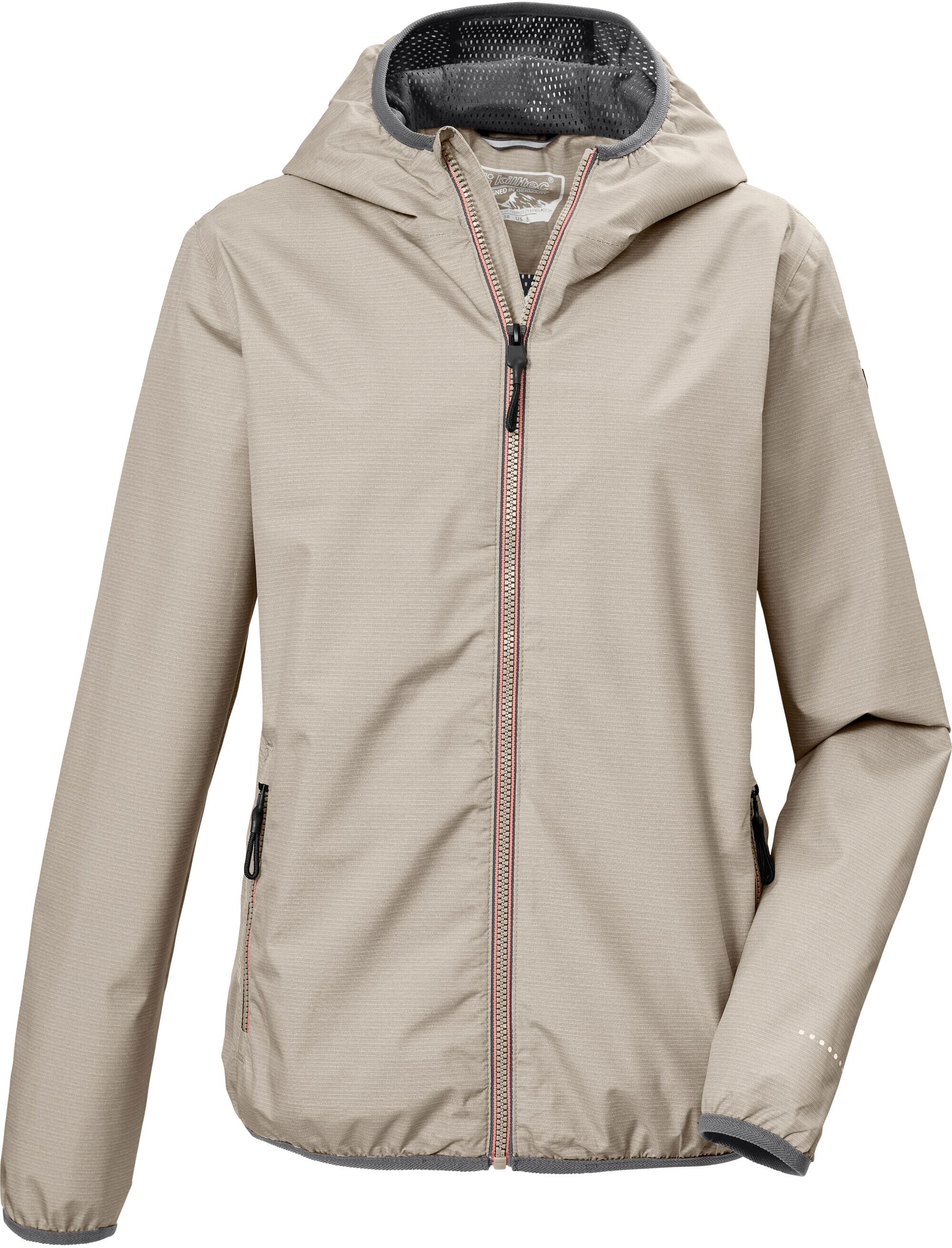 Funktionsjacke KILLTEC "KOS 485 WMN JCKT", Damen, Gr. 42, beige (zement), Obermaterial: 100% Polyester.Futter: 100% Polyester, Jacken Funktionsjacke, Leichte, wasserdichte Damenjacke, atmungsaktiv, packbar