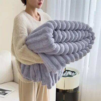 Shop Station Cozy Striped Blanket Thick Fleece Winter Bed & Sofa Throw purple 27.56 39.37 In