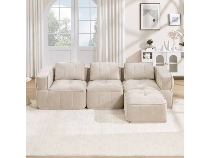 Canapé d'angle compressé beige avec repose-pieds 271x162x67 cm