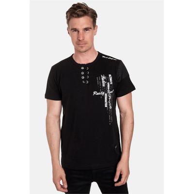 T-Shirt RUSTY NEAL, Herren, Gr. M, schwarz, 100% Baumwolle, mehrfarbig, normal, Rundhals, Shirts T-Shirt, mit schicker Knopfleiste
