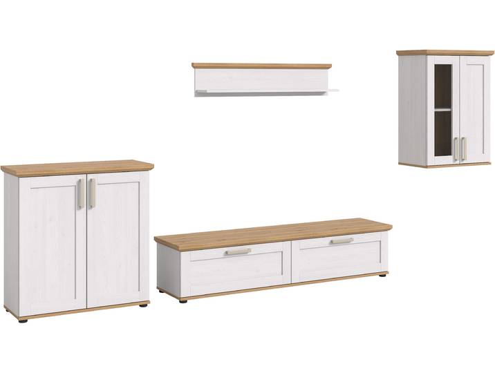 Wohnwand HOME AFFAIRE Cosenza , weiss (sibu lärche nachbildung), B:336cm H:161cm T:40cm, Kastenmöbel-Sets, Wohnwand, Cosenza, Breite: 336 cm,Vitrine,Highboard,Lowboard, Wandboard