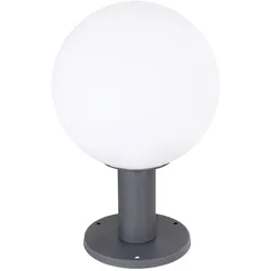 Garten Sockelleuchte Außenbeleuchtung Außen E27 Außenlampe Stehlampe, Alu Glaskugel, opal, 1x E27 Fassung, DxH 25x38 cm